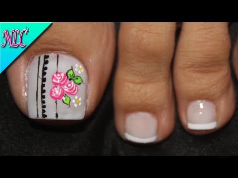 DISEÑO DE UÑAS PARA PIES ROSAS Y FRANCÉS PRINCIPIANTES – ROSES NAIL ART – NLC