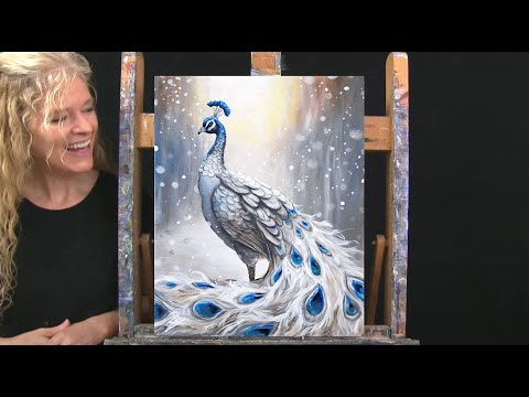 Learn How to Draw and Paint with Acrylics WINTER PEACOCK-Easy Beginner Acrylic Painting Tutorial