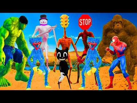 Team Huggy Wuggy VS Siren head Spider Man Kong SCP 096 Hulk and SCP trevor henderson