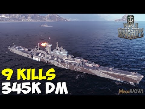 World of WarShips | Des Moines | 9 KILLS | 345K Damage - Replay Gameplay 4K 60 fps