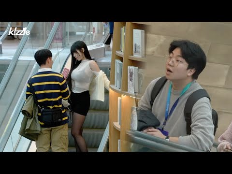 Pretty girl and awkward escalator