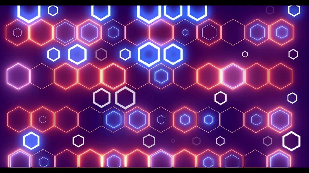 Shimmering neon blue purple hexagons. Decorative abstract background. Beautiful screensaver.