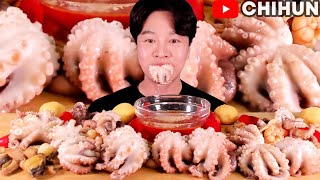 BABY OCTOPUS🐙 + SHRIMP🦐 + CONCH | SEAFOOD BOIL GARLIC BUTTER | CHEWY EATING SOUNDS MUKBANG SHOW
