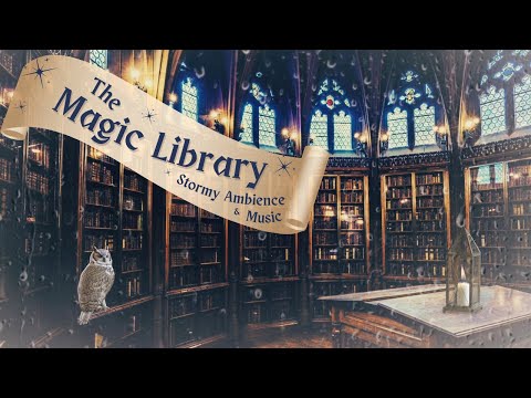 The Magic Library on a Stormy Day ASMR 💫 Rain, Thunder & Relaxing Music inspired by Harry Potter