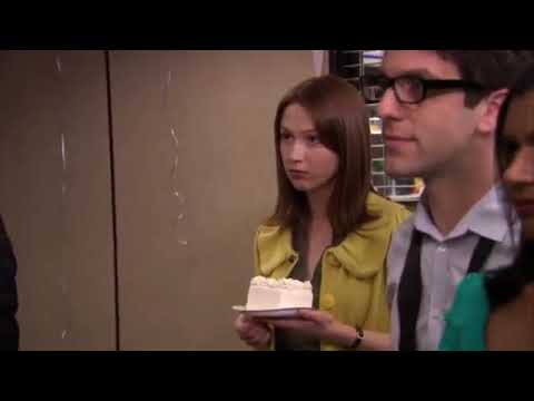 Andy tries to play a song but then Erin throws a cake in his face