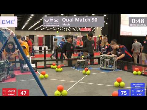 VEX Worlds 2016 - VRC High School - Math - Qual 90 (2501B 6916C) 115 vs 193 (3631A 8757)