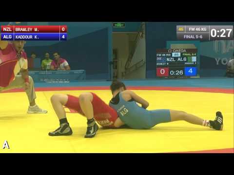 K.KADDOUR (ALG) pins her opponent after a hip throw in Final 5-6 in FW 46kg