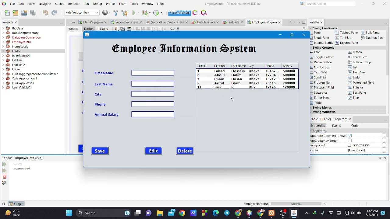 Employee Information System Using JAVA SWING | JAVA Project