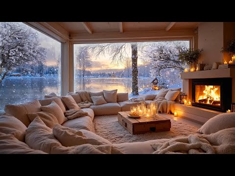 Smooth Jazz Instrumental Music in Cozy Winter Cabin Ambience ❄️ Fireplace Sounds & Snowfall to Sleep