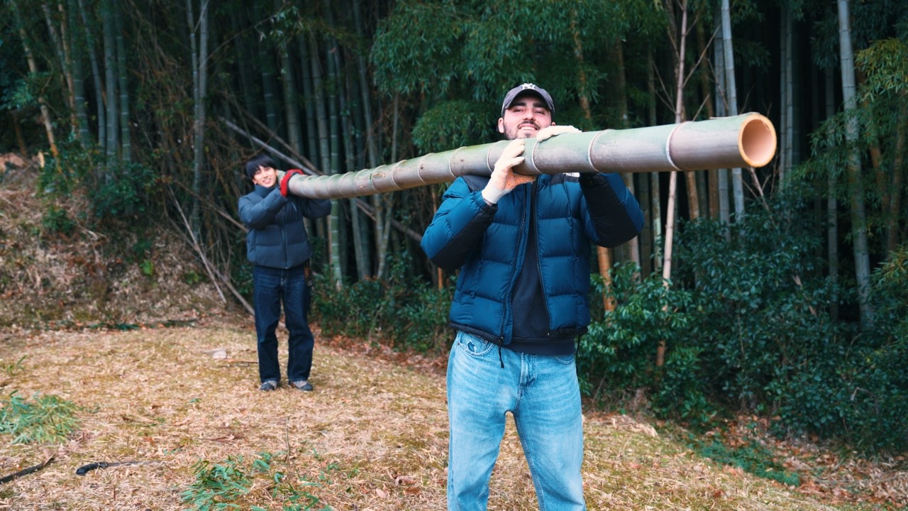Cooking Rice in Bamboo & Making Tonjiru from Scratch | Life in a 140-Year-Old House in Rural Japan