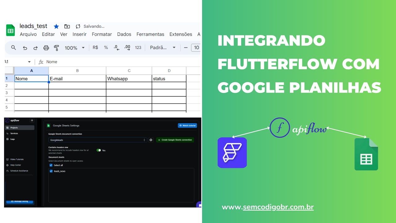 Passo a passo, Integrando flutterflow com google planilhas usando apiflow - Part 1