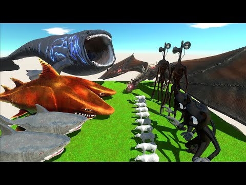 Aquatics Battle - Team Bloop + Double Head Shark VS Team Fire Dragon -Animal Revolt Battle Simulator