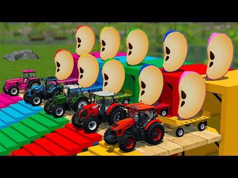 CLAAS vs FENDT vs KUBOTA vs JOHN DEERE vs LANDINI TRACTORS BATTLE WITH APPLE SLICES - FS 22