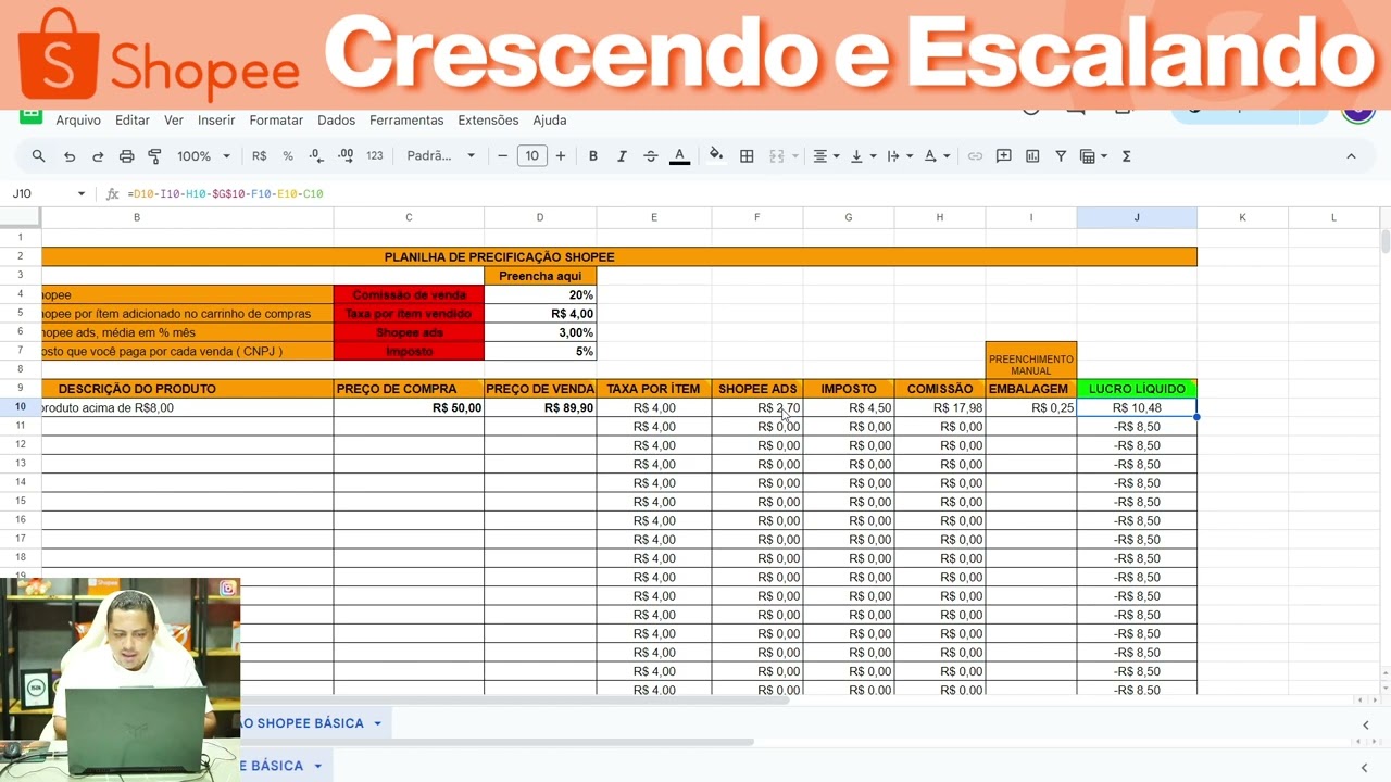 Planilha de precificação Shopee