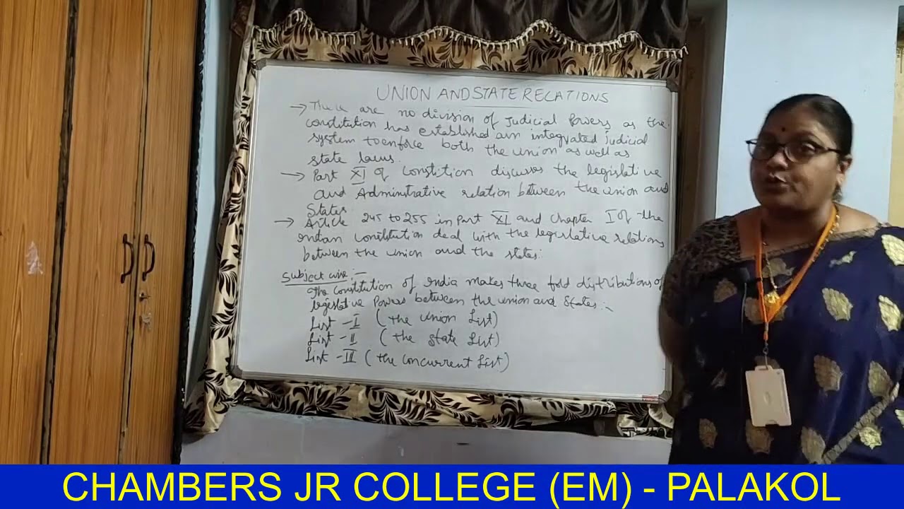 INTER - II YEAR  - CIVICS - UNIT:IX - UNION STATE RELATIONS - SESSION 16