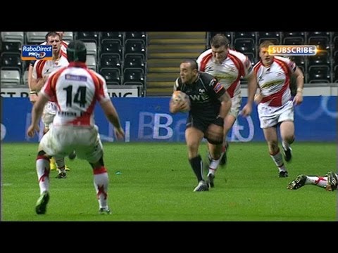 Great pick up & evasion skills from Kahn Fotuali'i sets up ruck -  Ospreys v Dragons 22nd March 2013