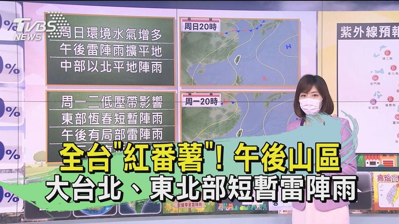 全台「紅番薯」!午後山區、大台北、東北部短暫雷陣雨