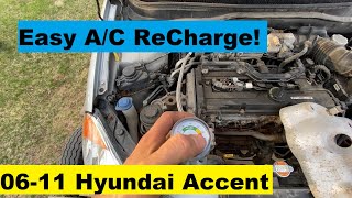 How To ReCharge The AC Hyundai Accent DIY 2006 2007 2008 2009 2010 2011 06 07 08 09 10 11