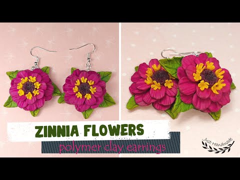 ~JustHandmade~ How to make polymer clay jewelry with ZINNIA FLOWERS - earrings - tutorial / DIY