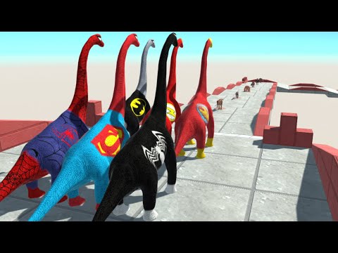 ALL SUPER HEORES BRACHIOSAURUS DEATH FALL TOUR - Animal Revolt Battle Simulator