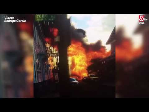 Raw video: Ball of flame spreads in Cambridge neighborhood