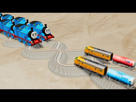 Impossible Thomas the Tank Vs Weird Overlapping Curved Rail Tracks Vs Trains Crossing - BeamNG.Drive
