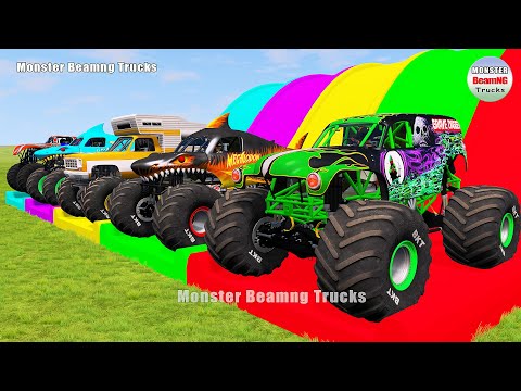 Triple Flatbed Trailer Monster Trucks Transport with Slide Color - BeamNG.drive 396