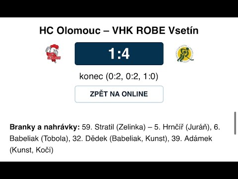 PlayOut-11.kolo HC Olomouc - VHK ROBE Vsetín / celý zápas /