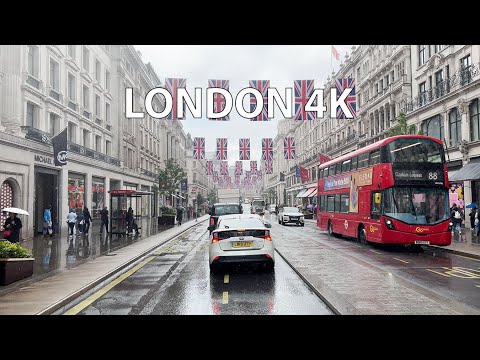 London 4K - Driving Downtown - Summer Rainstorm