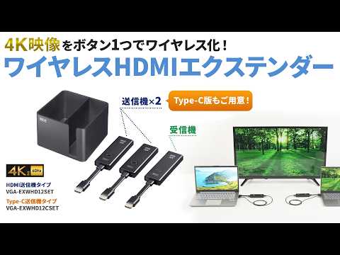 VGA-EXWHD12SET / 4K対応ワイヤレスHDMIエクステンダー（HDMI送信機2台・収納BOXセット）
