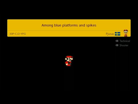 Super Mario maker 2: among blue platforms and spikes