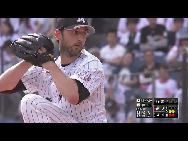 【5回表】3球でピシャリ!! マリーンズ・ボルシンガーが5回まで無失点ピッチング!! 2019/5/18 M-E