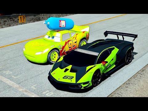 Lamborghini Essenza SCV12 vs Lightning McQueen NOS Edition - Drag Race 20 KM