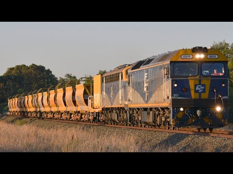 Chasing the QUBE Rochester ballast train; G515 & B80 in Northern Victoria