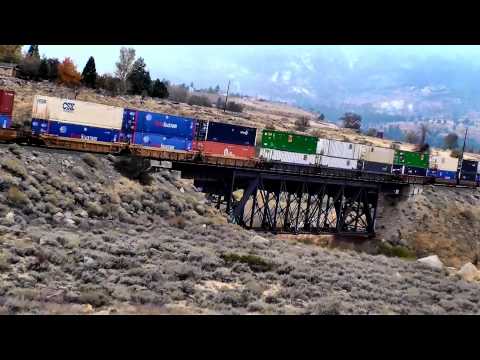 UPRR Stack Train Westbound across the Truckee, East Verdi