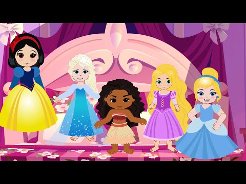Five Little Princesses - Disney Baby Princess jumping on the bed