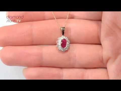 FER26-T - Ruby 6 x 4mm And Diamond 18K Yellow Gold Pendant