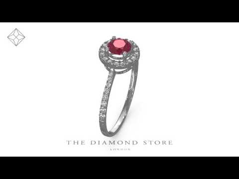 UT39 Halo Ruby 0.65ct And Diamond 18K White Gold Ring