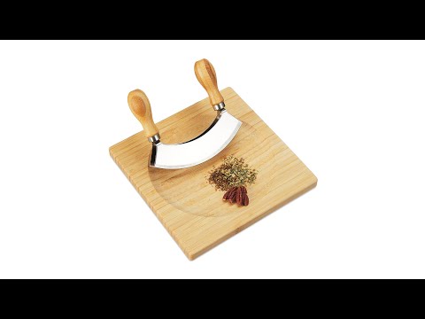 Zweischneidiges Wiegemesser mit Brett Braun - Silber - Bambus - Metall - 20 x 2 x 20 cm