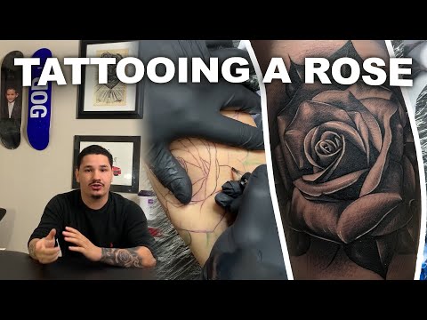 Tattooing a rose ( tattoo setup & in-depth tattooing from previous video)