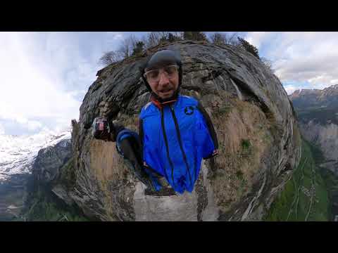 Wingsuit Base jump waterfall fly by in Lauterbrunnen