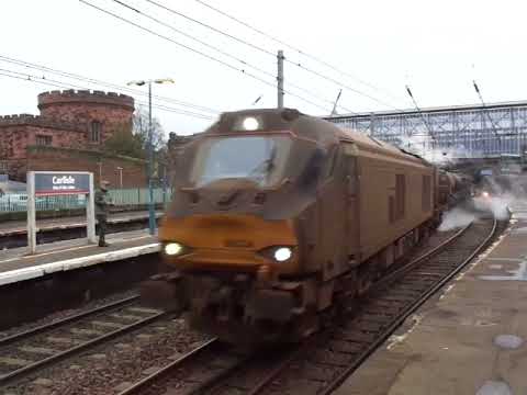 The x2 Class 68 DRS Nos.68034+68002 with Railhead Treatment Train was passed through at Carlisle.