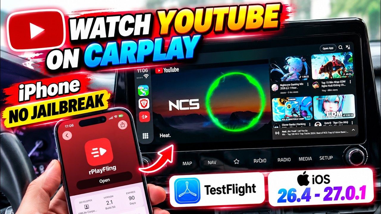 iPhone NO Jailbreak! Watch YouTube on CarPlay | iOS 26.4–27.0.1