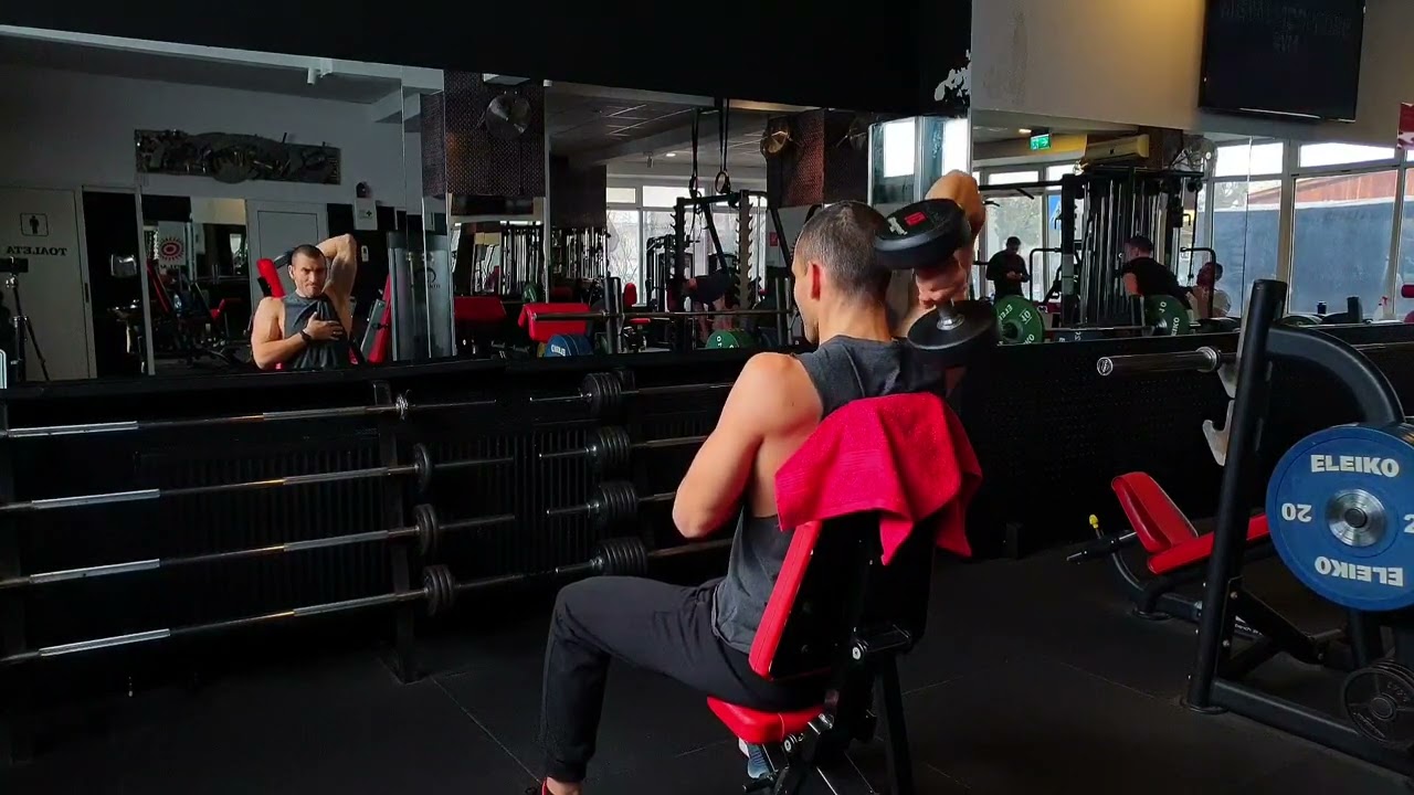 Extensii unilaterale pentru triceps, din așezat, cu o ganteră