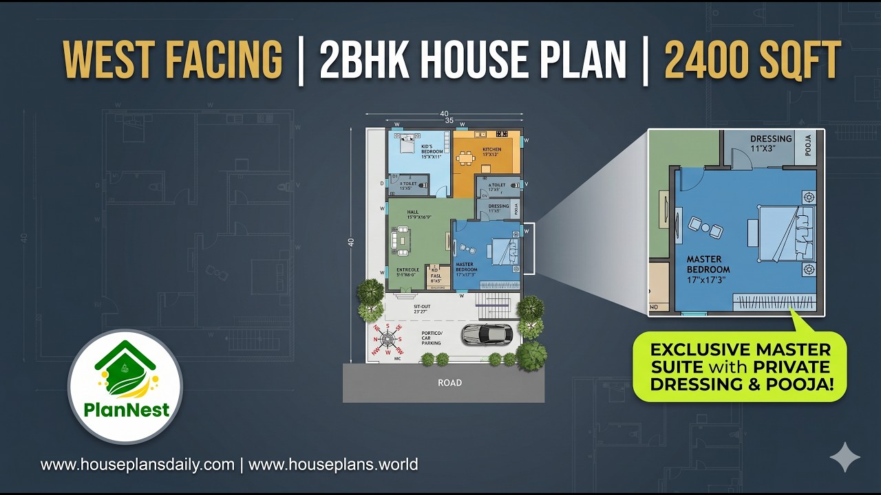West Facing 2BHK House Plan 2400 Sqft