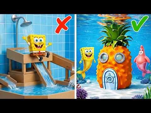 SpongeBob Is A Mermaid? 🏝 We Made Cardboard Water Park In Mini Bikini Bottom!