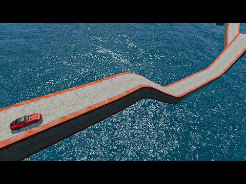 Impossible Weird Wave Bridge Crossing Cars Vs Deep Water Stunt - BeamNG.Drive
