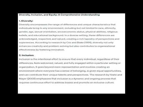 Define diversity, inclusion, and equity and what these terms mean to you