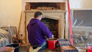 How to install a Limestone fireplace mantel and wood burning stove