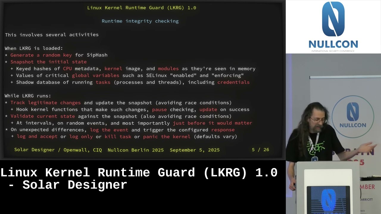 #NullconBerlin2025 | Linux Kernel Runtime Guard (LKRG) 1.0 by Solar Designer